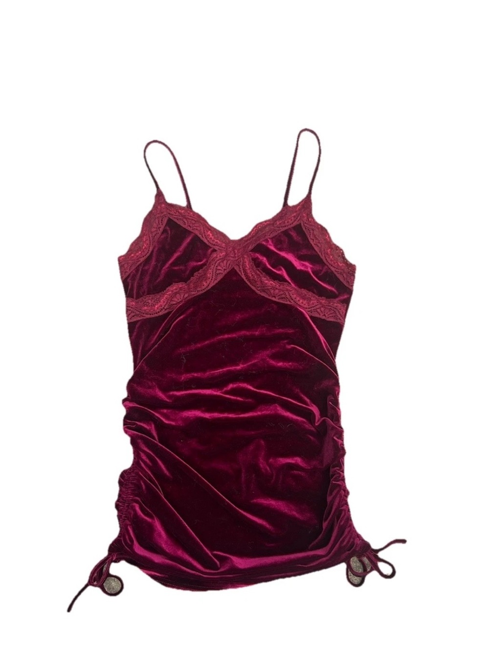 Romwe Women's Above Knee Maroon Velour Dress Size Large Scrunched Sides